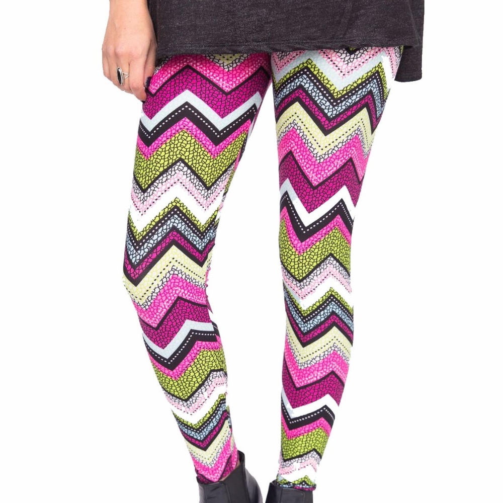 Agnes & Dora S/M Leggings Chevron Scales BRIGHT Leggings NWT w Original Dust Bag